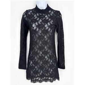 Rue 21 Black Lace Floral Mesh Stretch Faux Collar Mini Dress Size M